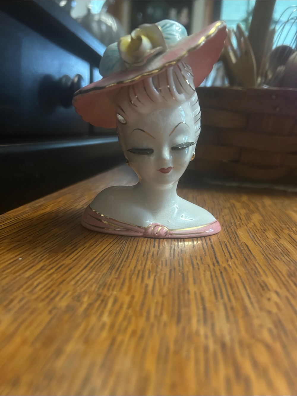 Vintage Pink Lady Head Vase Decorative Accent